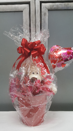 Valentine Gift Pail w/bear, candies and balloon $45.95 