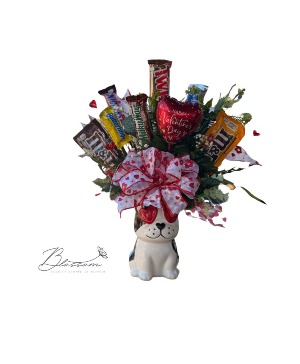 Valentine Pup Arrangement  Candy Bouquet 