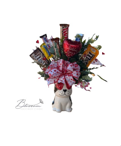 Valentine Pup Arrangement  Candy Bouquet 