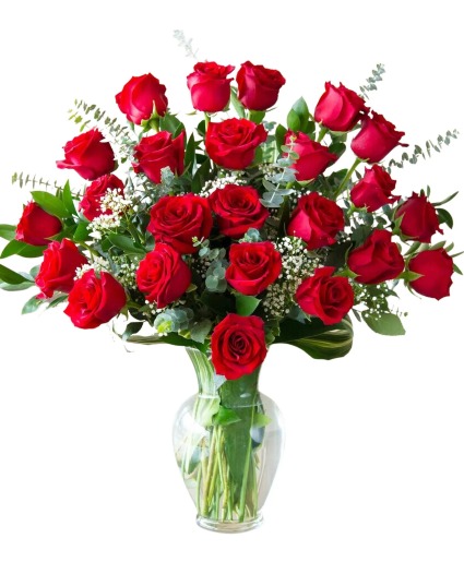  Two Dozen Long Stem Roses in Vase 