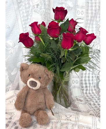 Valentine's Day Package 3 Fresh vase and plush bear in Glenfield, NY | LISK'S FLORAL
