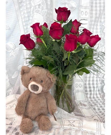 Valentine's Day Package 3 Fresh vase and plush bear