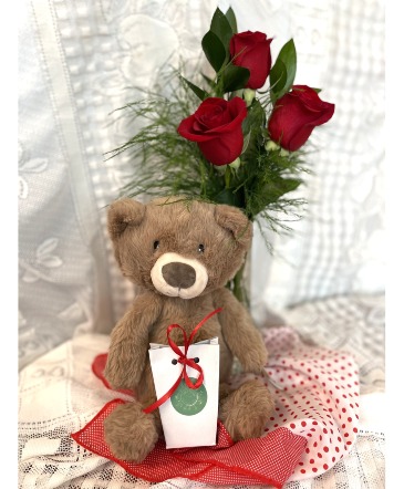 Valentine's Package 1 Fresh vase, plush bear and Hershey Kisses in Glenfield, NY | LISK'S FLORAL