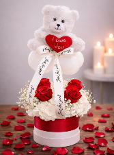 Valentine’s Teddy Bear Rose Arrangement 