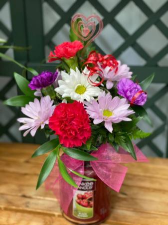 Valentine's Theme Candle Candle and Fresh Flowers