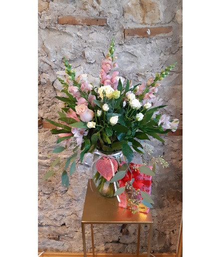 Valentines Vase and Reids Chocolates Flowers and Chocolates