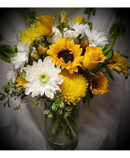 Vase of bright yellow and white flowers!  (S) 