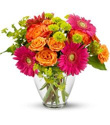 Vase of Pink & Fuchsia flowers 