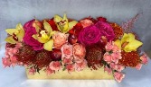 vibrant pin cushion   long centerpiece 