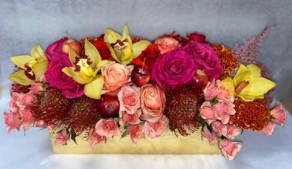 vibrant pin cushion   long centerpiece 