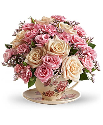Victorian Teacup Bouquet assorted flowers
