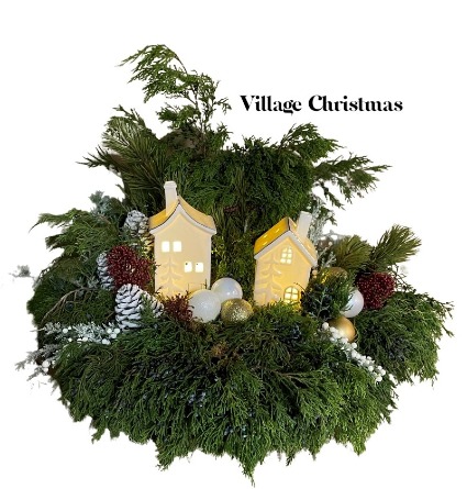 Village Christmas container arrangement