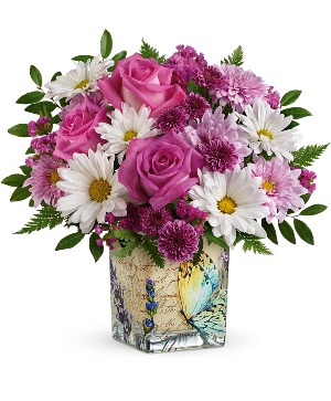 Vintage Butterfly (TF) Cube Shown with 3 Roses