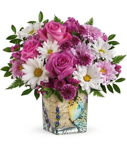 Vintage Butterfly (TF) Cube Shown with 3 Roses