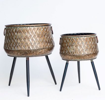 Vintage Inspired Copper Look planters on legs 