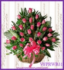 Vogue's Pink Roses Basket  Basket Arrangement