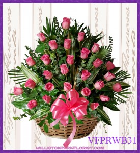 Vogue's Pink Roses Basket  Basket Arrangement