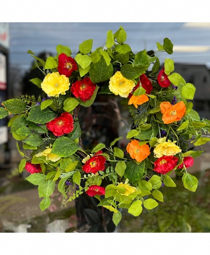 Warm Poppies Silk Floral Wreath