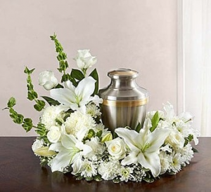 Warm White Urn Arrangement   Substitutions Maybe Necessary