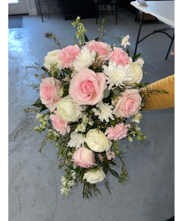 Waterfall Bouquet Wedding in Highlands, TX | Alma's Flowers