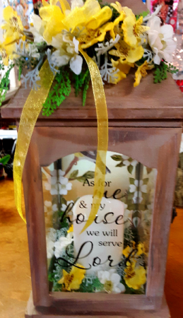 We will serve the Lord  Wood Lantern with inscription