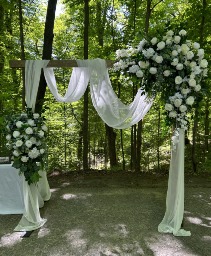 Wedding Arbour rental with faux flowers & Chiffon  