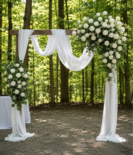Wedding Arbour rental with faux flowers & Chiffon  