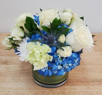 Welcome Baby- Blue/white round New Baby