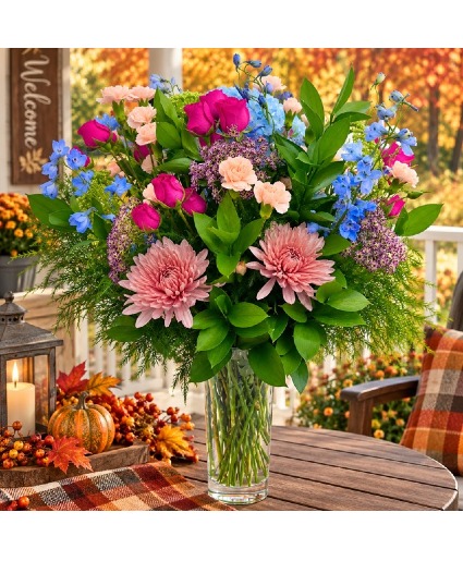 Welcome Fall Mixed Blue and Hot Pink Floral Mix