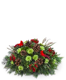Where Cardinals Gather Centerpiece Flower Arrangement