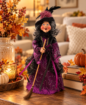 Whimsical Purple & Black Halloween Witch  in Key West, FL | Petals & Vines Boutique