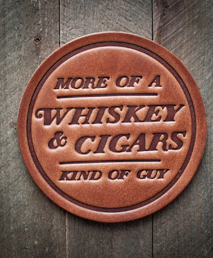 Whiskey & Cigars Leather Coaster 