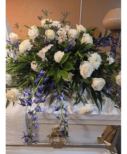 White and Blue Peace Casket Spray