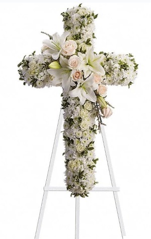 white and pink cross Funeral Flowers