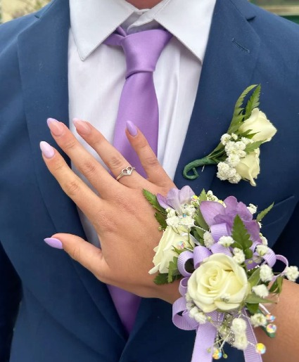 White and Purple Corsage OR Boutonnière