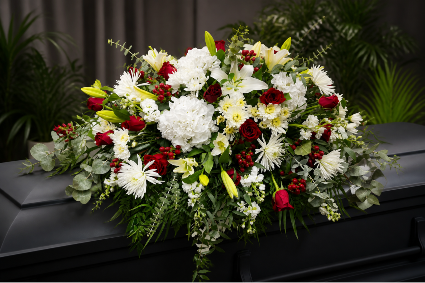 White and Red for Darling casket spray