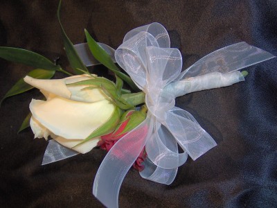 White and Red Spray Rose Boutonniere