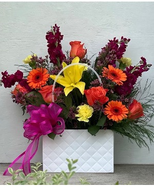 WHITE BAG LADY  WHITE PURSE ARRANGEMENT 