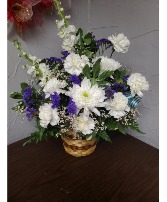 White basket purple accents basket floral