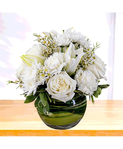 Peaceful: White  Round Vase Arrangement
