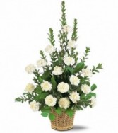 White Carnation Basket Funeral Basket