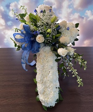 White Carnation Cross Standing Spray Cross Standing Spry