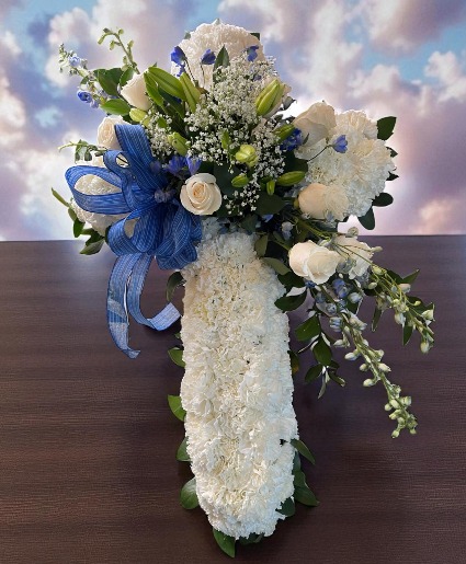 White Carnation Cross Standing Spray Cross Standing Spry