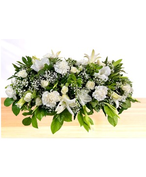 Peaceful: White Blanket Style Casket Spray