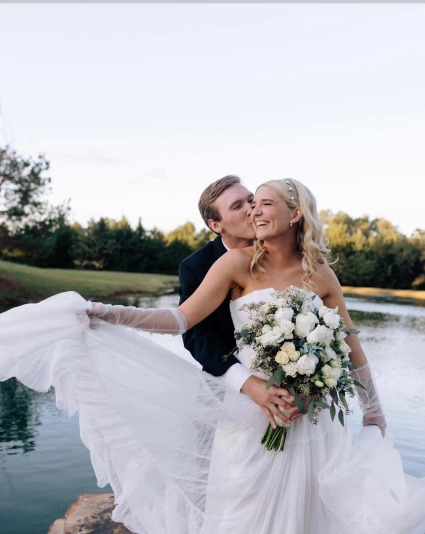 white, Champagne, lt blue bouquet 