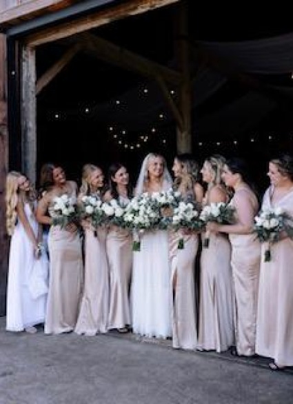 white, Champayne, lt blue wedding party 