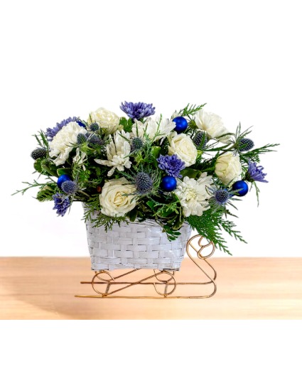 Frosted Sleigh Ride Basket Arrangement