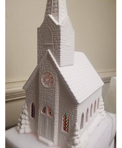 White country church Light and music included