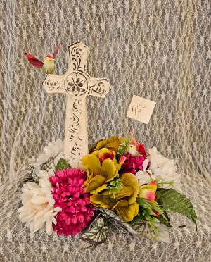 White Cross in Silk Flowers 