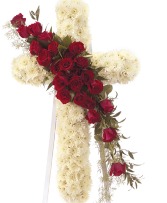 HONOR CROSS WITH RED ROSES EASEL SPRAY